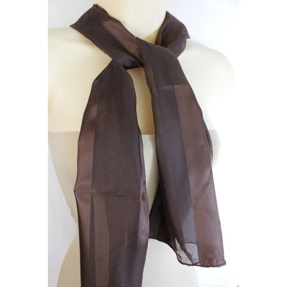 Elegant Brown Satin & Chiffon Scarf - Picture 3 of 12